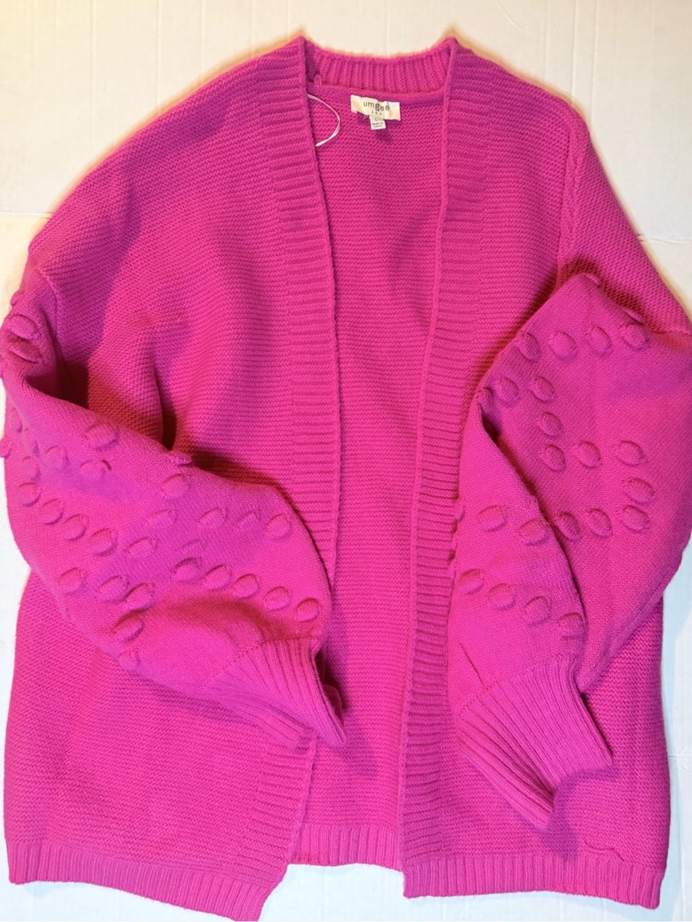 Umgee Women’s Open-Front Bubble Sleeve Cardigan Sweater - Hot Pink
